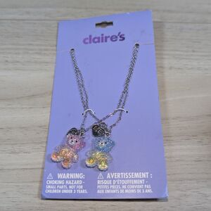 Claire’s BFF Bear Necklace Set Glitter Teddy Friendship Jewelry Set